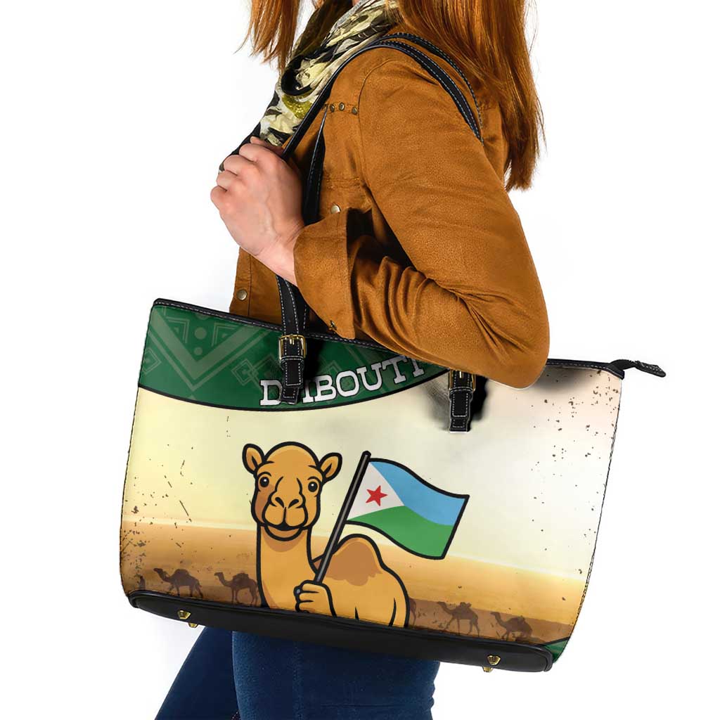 Djibouti Leather Tote Bag Camel Holding Jabuuti Flag