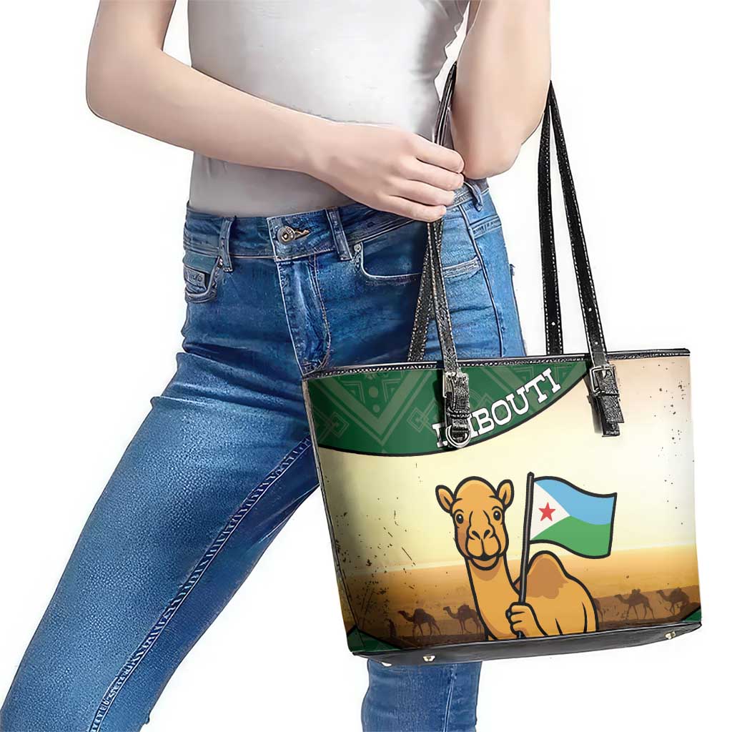 Djibouti Leather Tote Bag Camel Holding Jabuuti Flag
