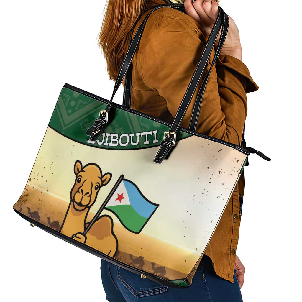 Djibouti Leather Tote Bag Camel Holding Jabuuti Flag