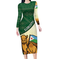 Personalized Djibouti Long Sleeve Bodycon Dress Camel Holding Jabuuti Flag