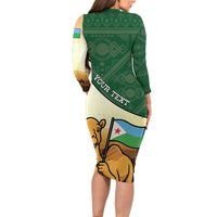 Personalized Djibouti Long Sleeve Bodycon Dress Camel Holding Jabuuti Flag