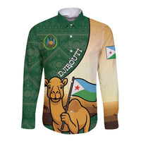 Personalized Djibouti Long Sleeve Button Shirt Camel Holding Jabuuti Flag