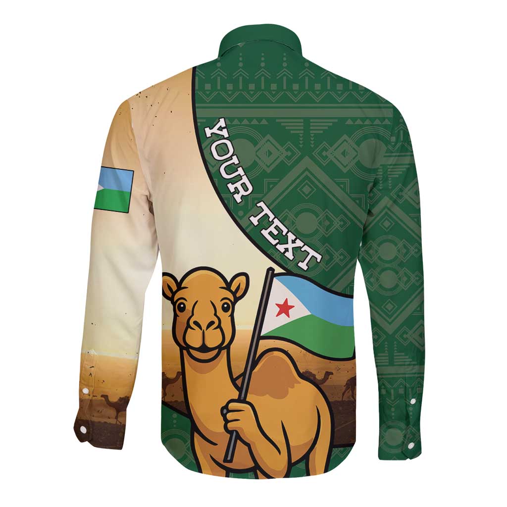 Personalized Djibouti Long Sleeve Button Shirt Camel Holding Jabuuti Flag