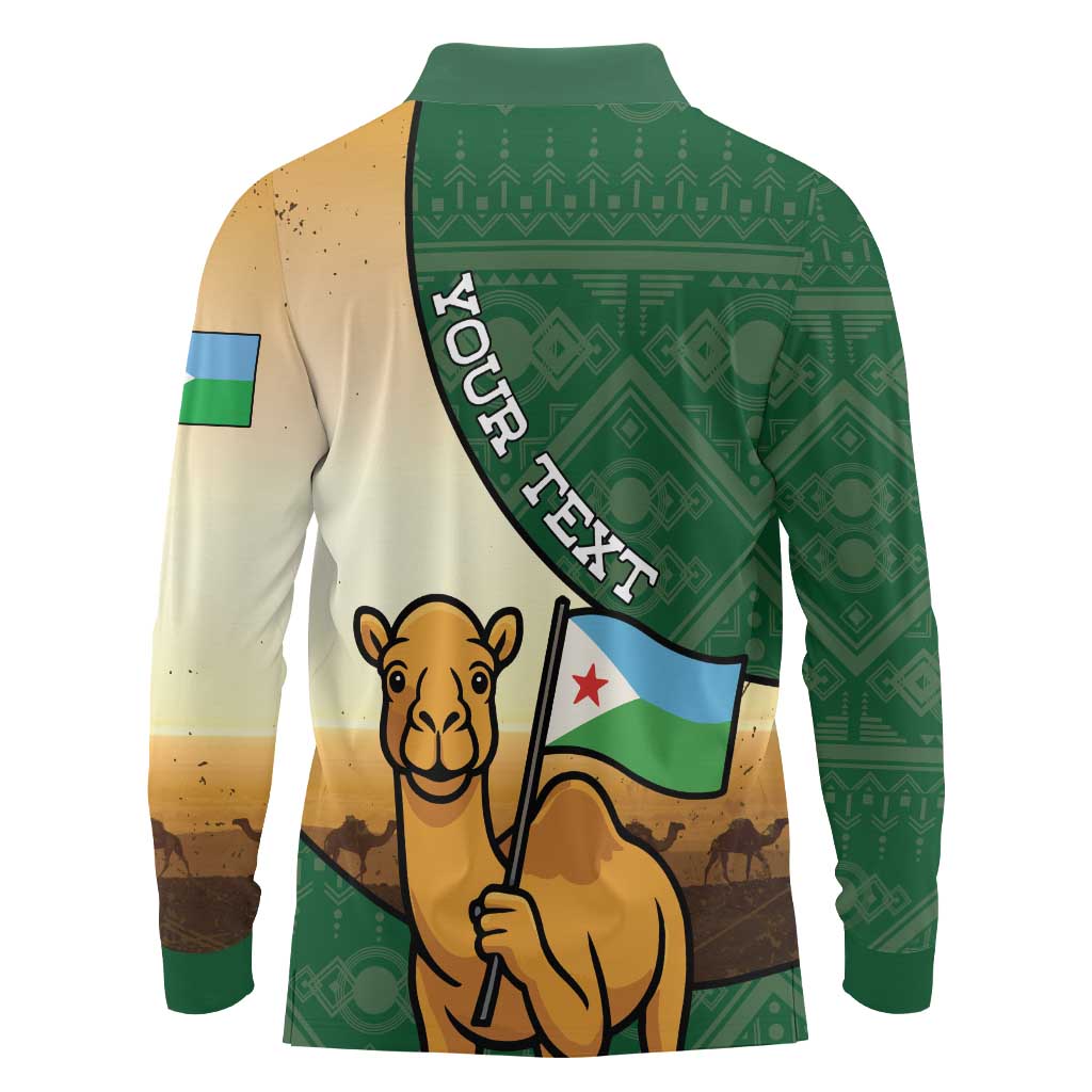 Personalized Djibouti Long Sleeve Polo Shirt Camel Holding Jabuuti Flag
