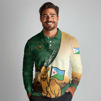 Personalized Djibouti Long Sleeve Polo Shirt Camel Holding Jabuuti Flag