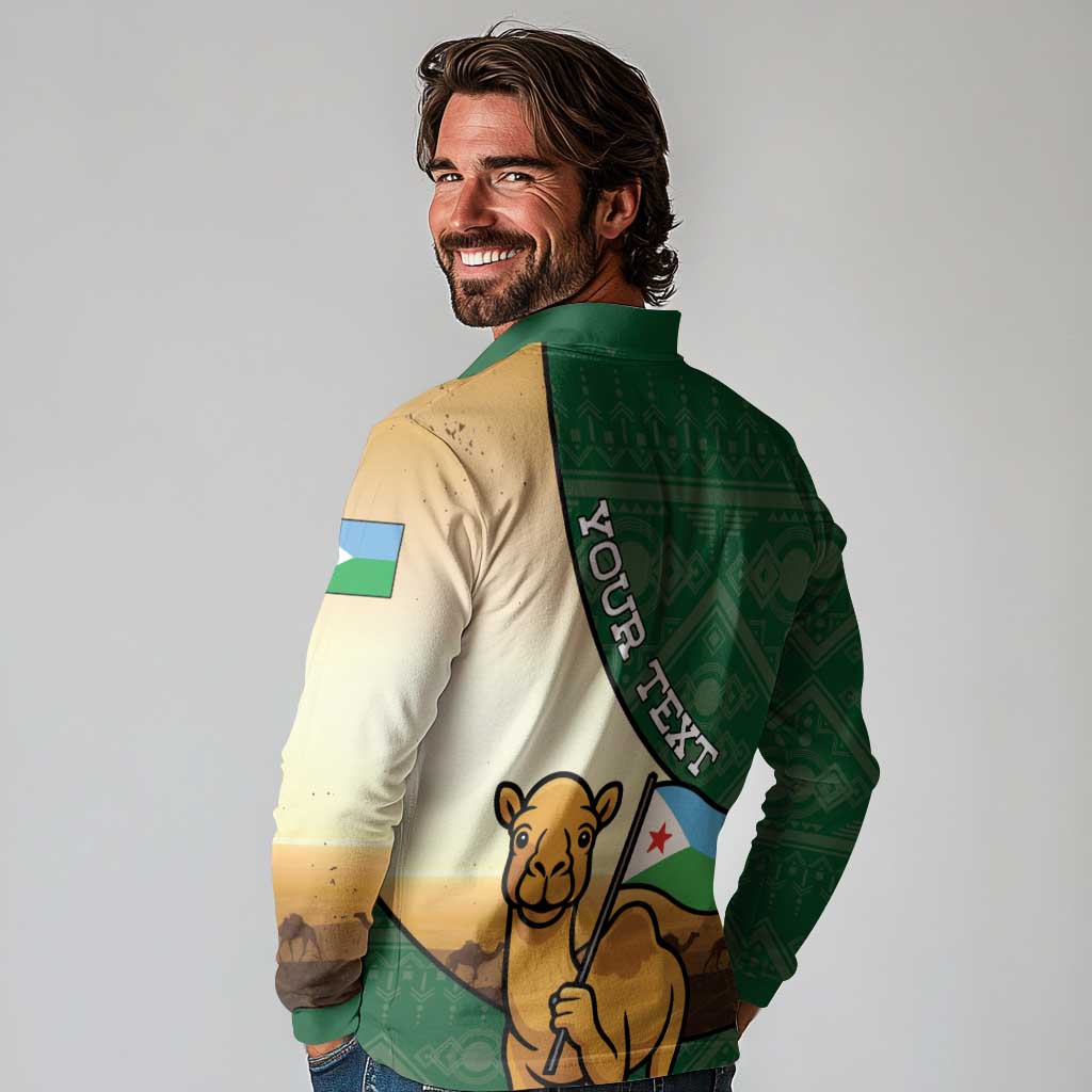 Personalized Djibouti Long Sleeve Polo Shirt Camel Holding Jabuuti Flag