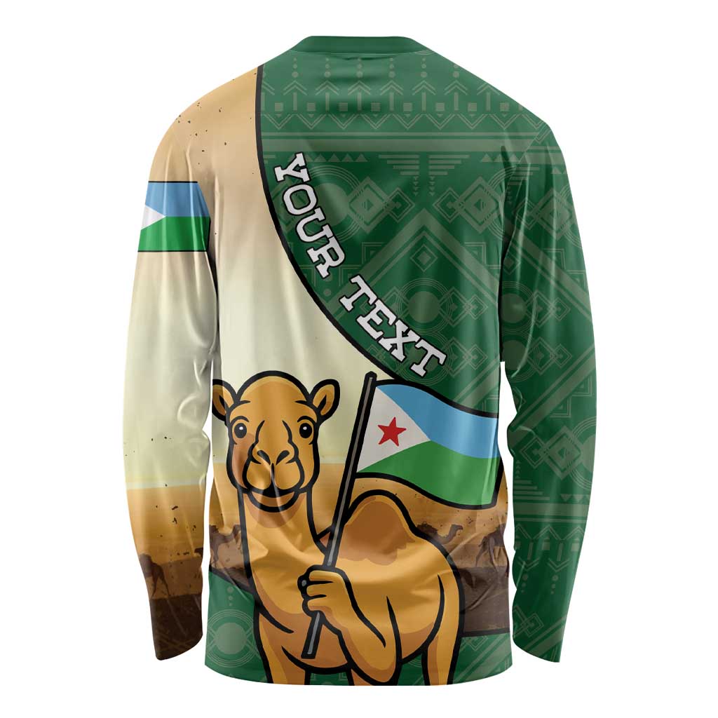 Personalized Djibouti Long Sleeve Shirt Camel Holding Jabuuti Flag