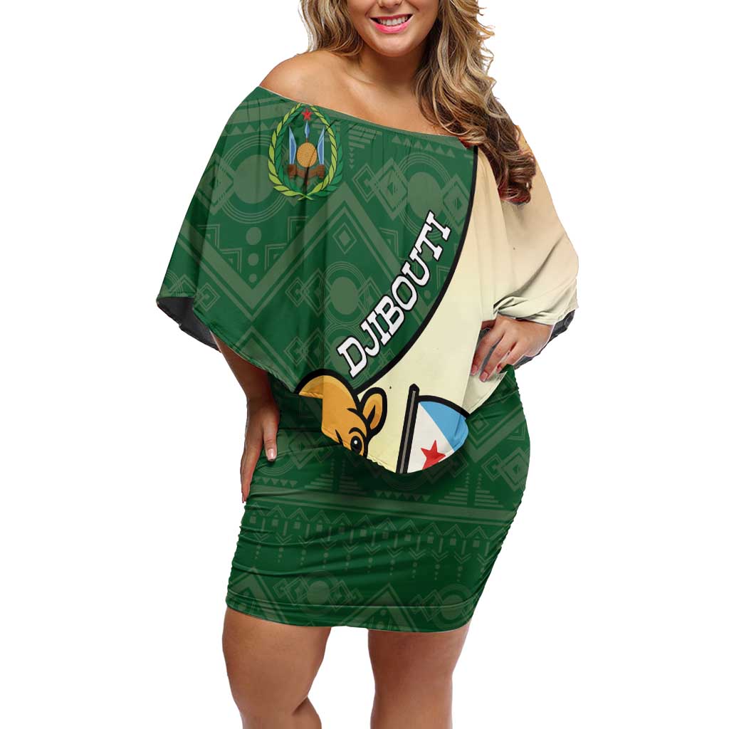 Personalized Djibouti Off Shoulder Short Dress Camel Holding Jabuuti Flag