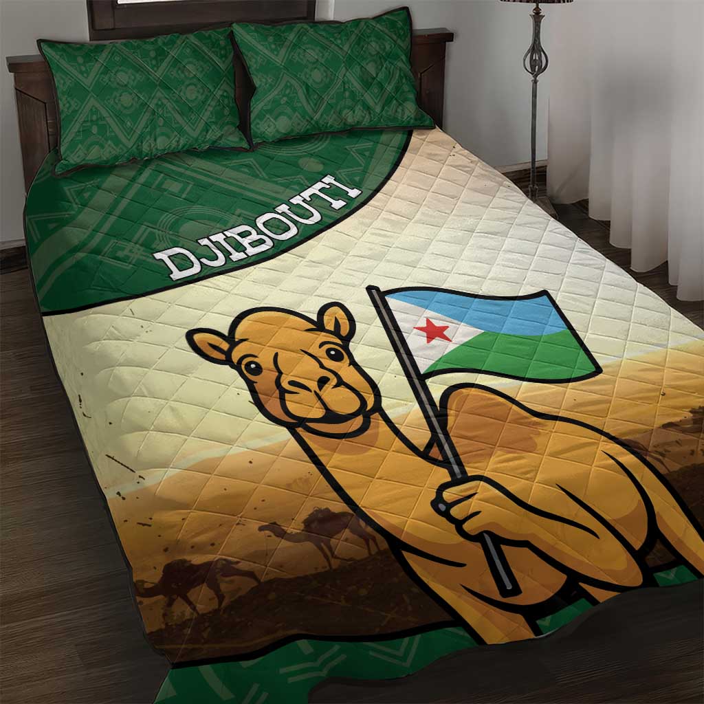 Djibouti Quilt Bed Set Camel Holding Jabuuti Flag