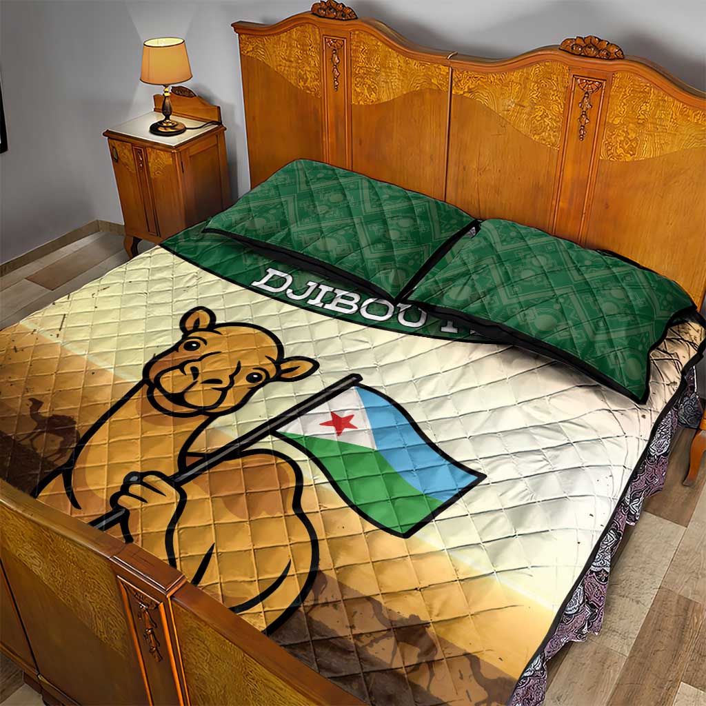 Djibouti Quilt Bed Set Camel Holding Jabuuti Flag