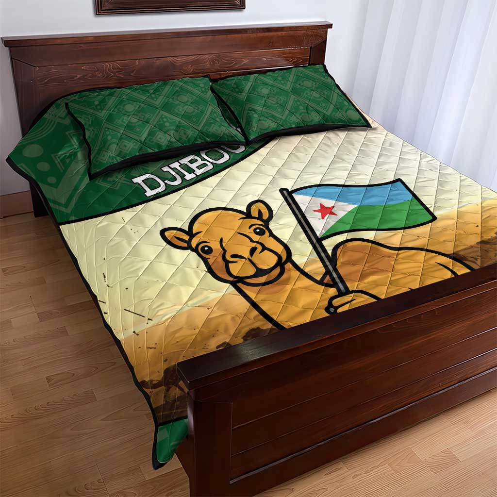 Djibouti Quilt Bed Set Camel Holding Jabuuti Flag