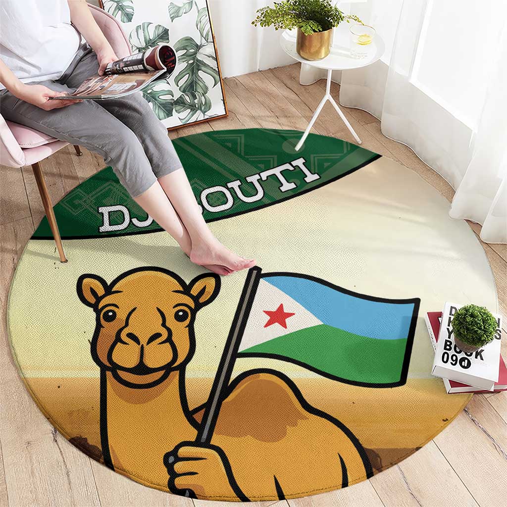 Djibouti Round Carpet Camel Holding Jabuuti Flag