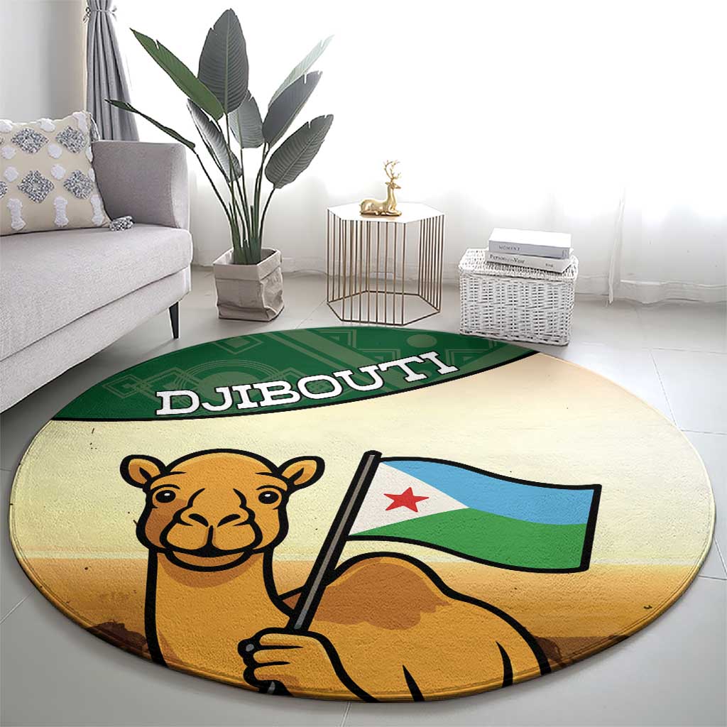 Djibouti Round Carpet Camel Holding Jabuuti Flag