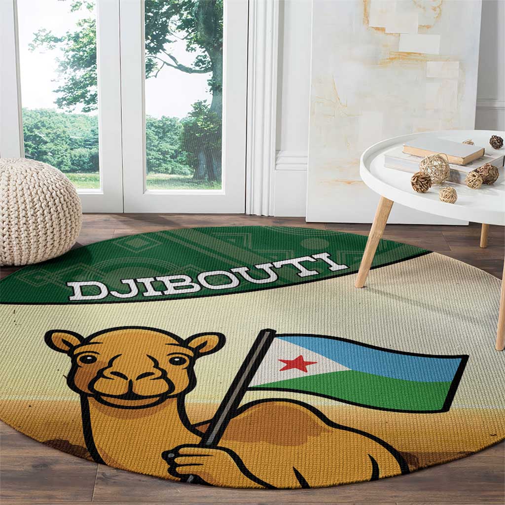 Djibouti Round Carpet Camel Holding Jabuuti Flag