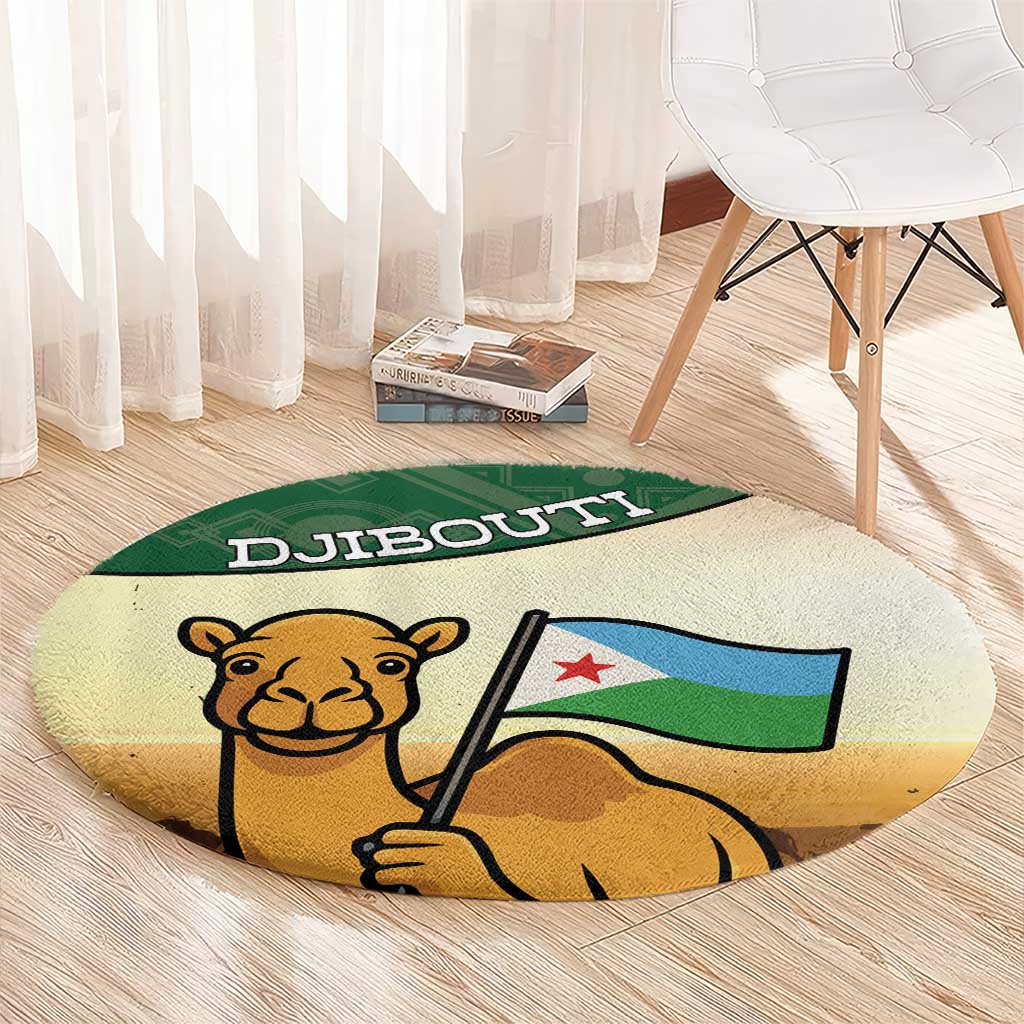 Djibouti Round Carpet Camel Holding Jabuuti Flag