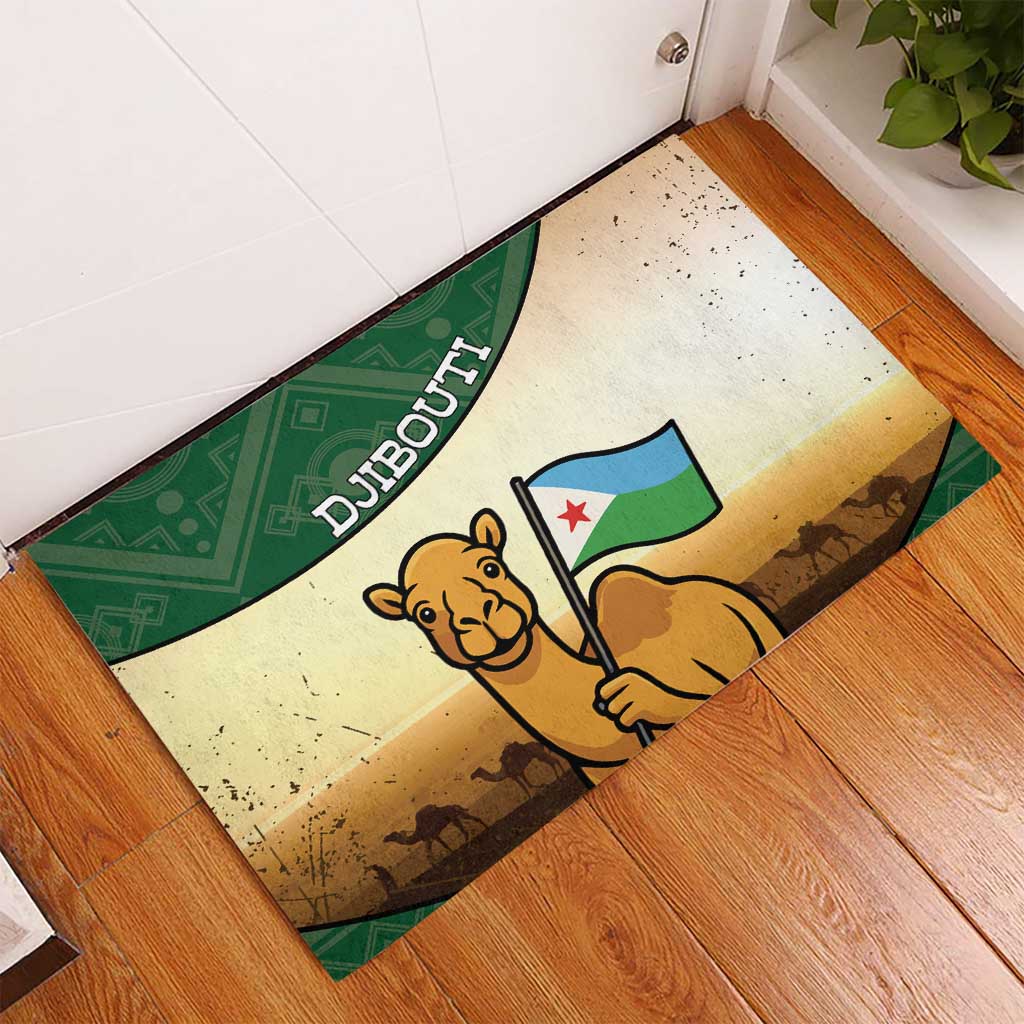 Djibouti Rubber Doormat Camel Holding Jabuuti Flag