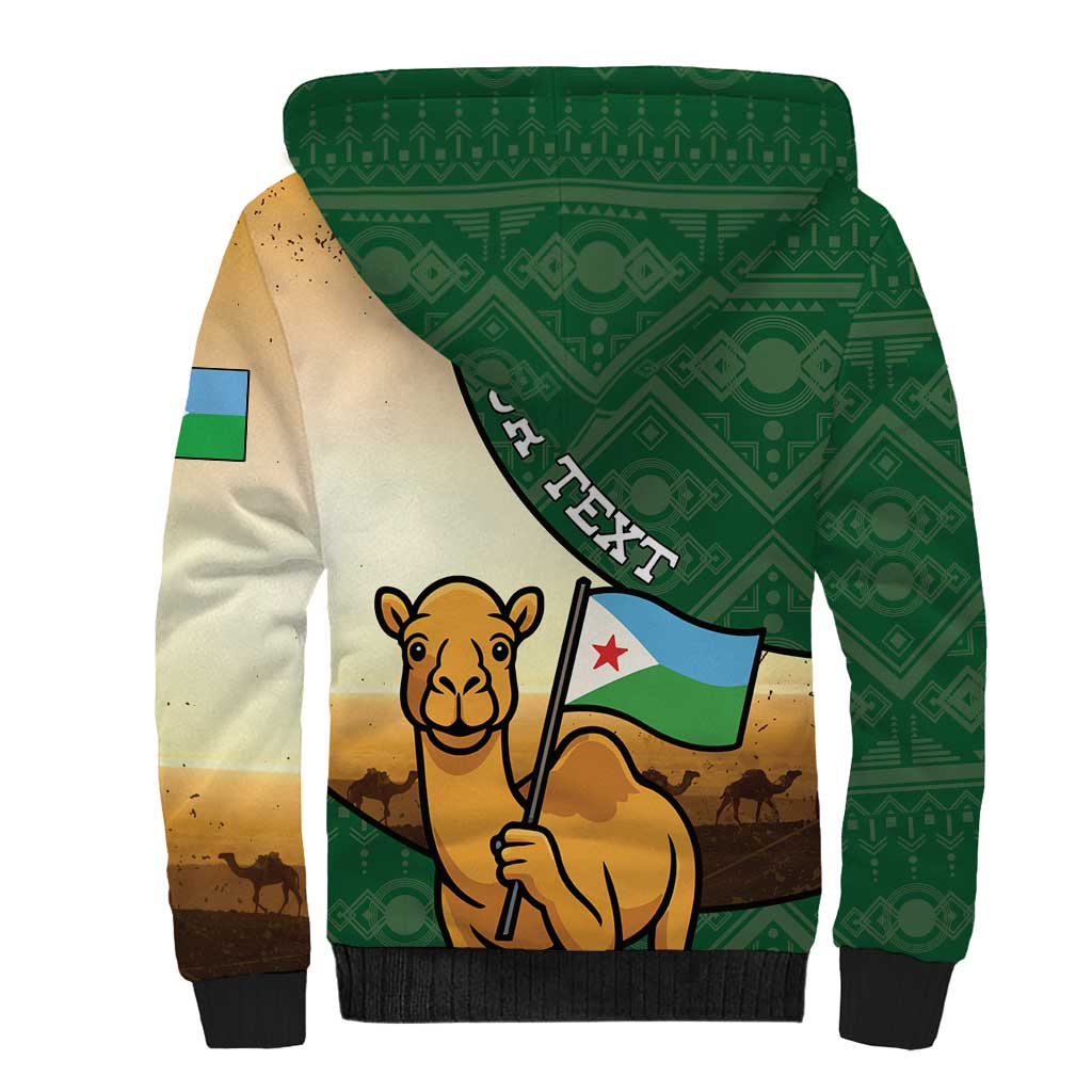 Personalized Djibouti Sherpa Hoodie Camel Holding Jabuuti Flag