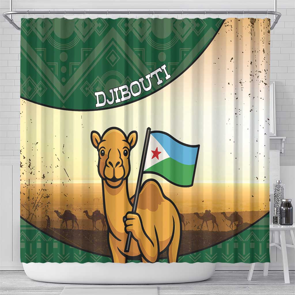 Djibouti Shower Curtain Camel Holding Jabuuti Flag