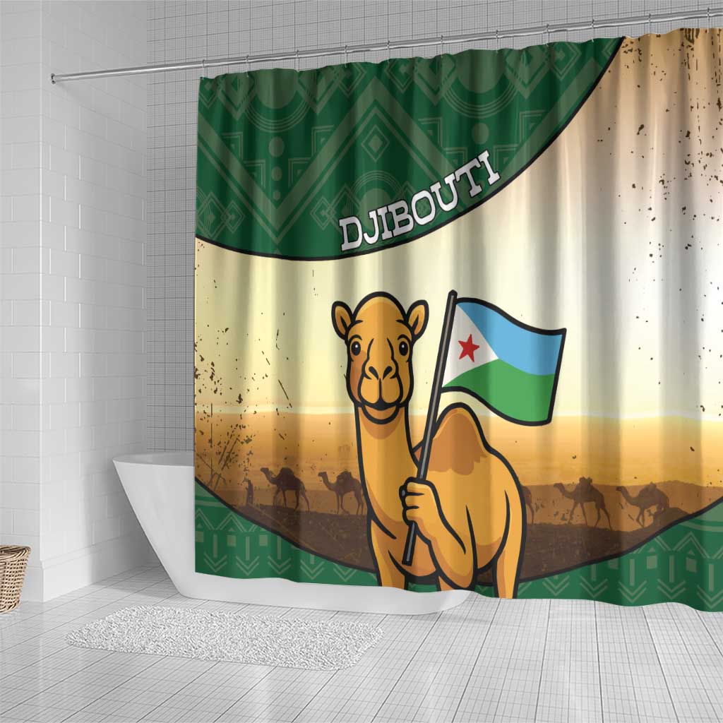 Djibouti Shower Curtain Camel Holding Jabuuti Flag
