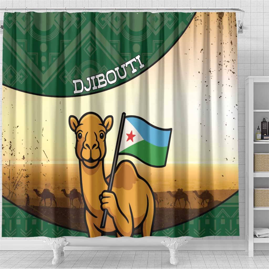 Djibouti Shower Curtain Camel Holding Jabuuti Flag