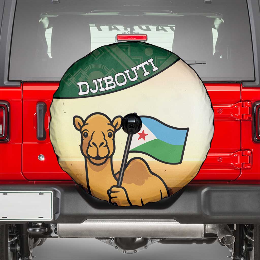 Djibouti Spare Tire Cover Camel Holding Jabuuti Flag