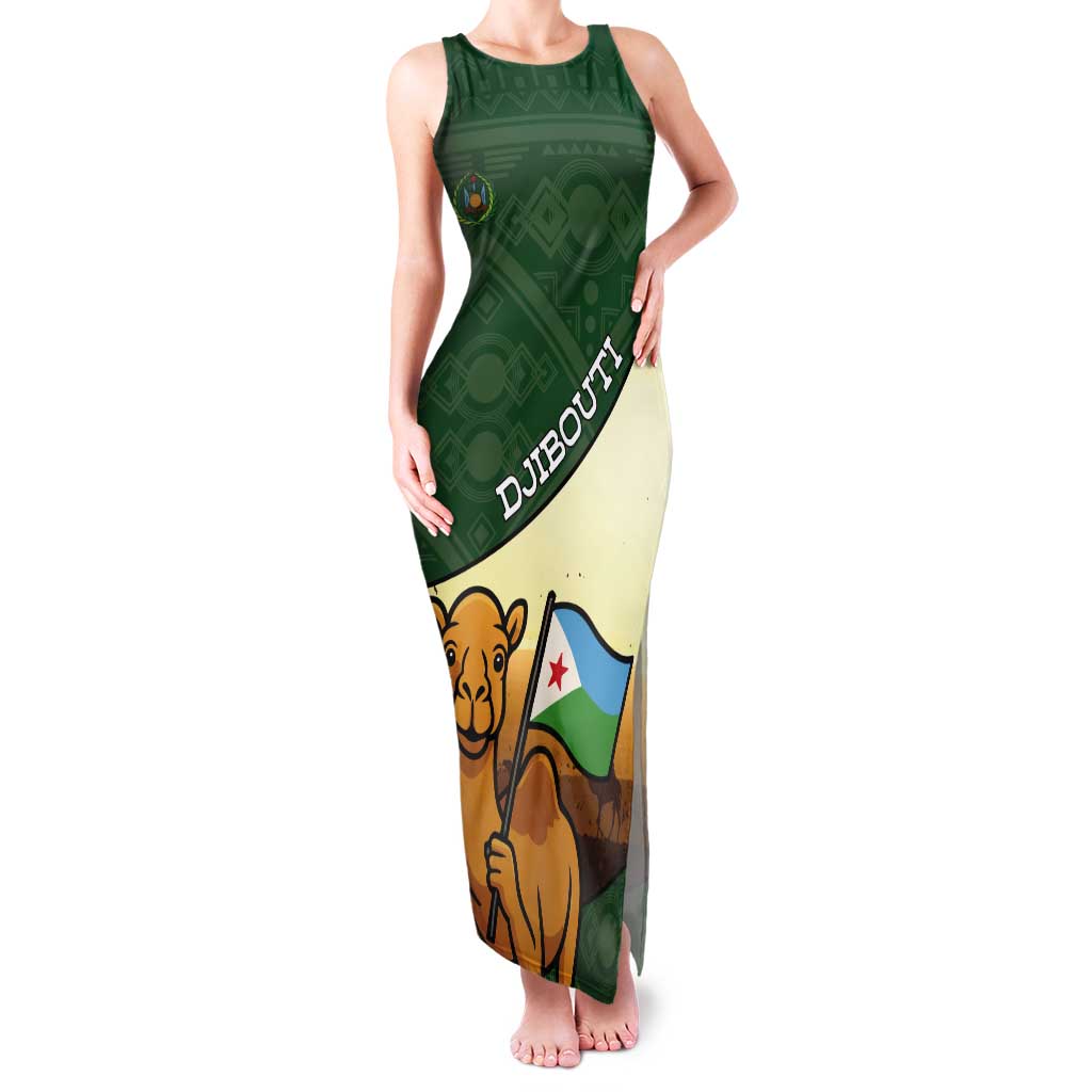 Personalized Djibouti Tank Maxi Dress Camel Holding Jabuuti Flag