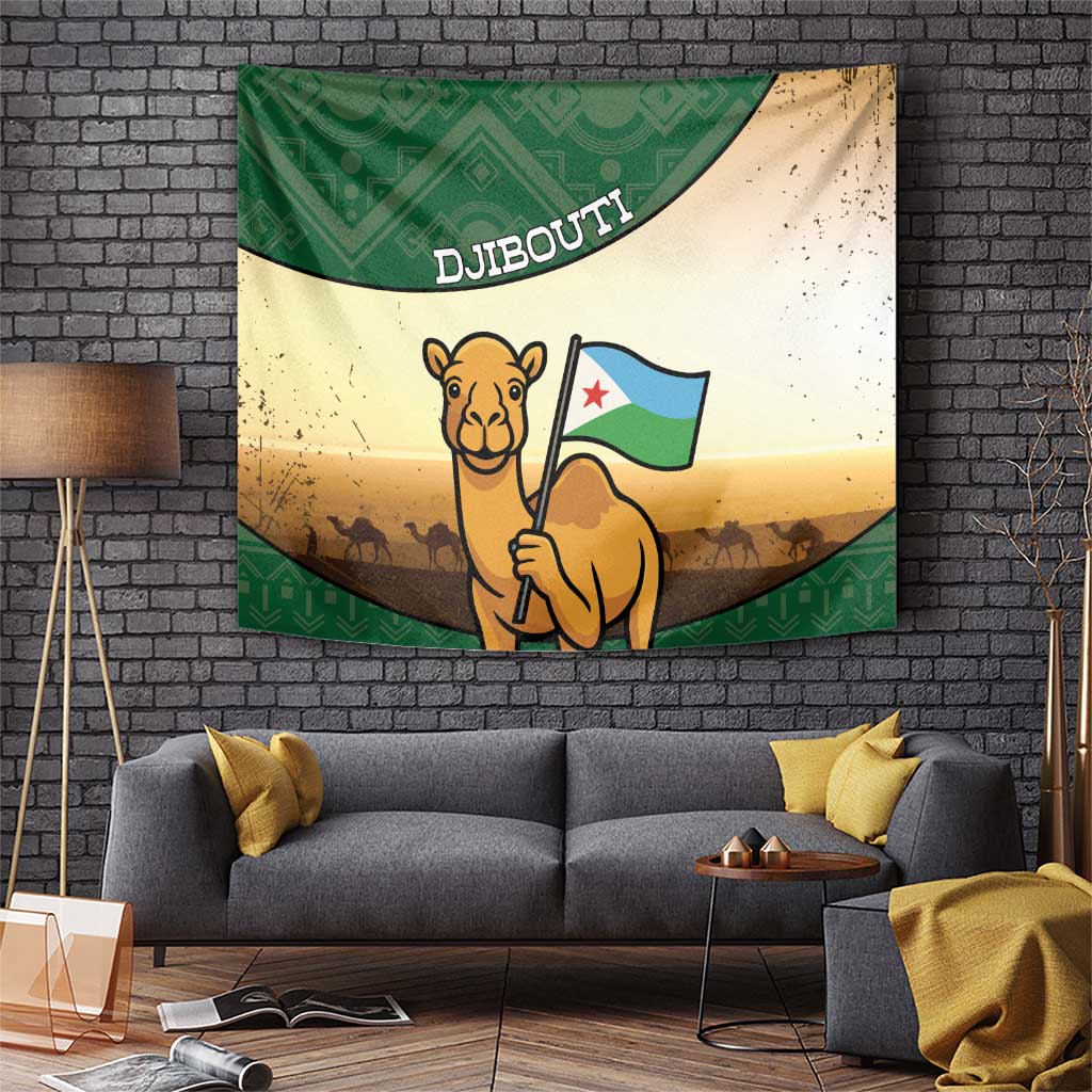 Djibouti Tapestry Camel Holding Jabuuti Flag