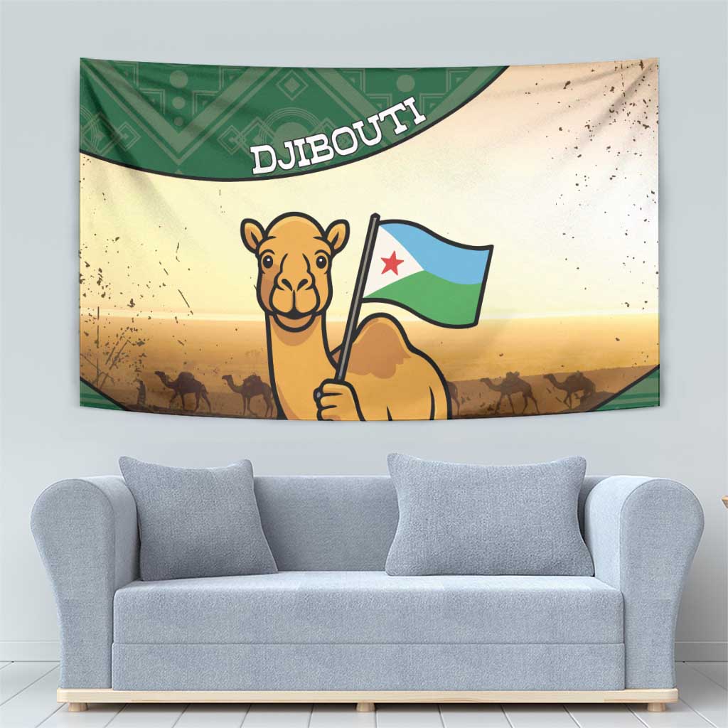 Djibouti Tapestry Camel Holding Jabuuti Flag