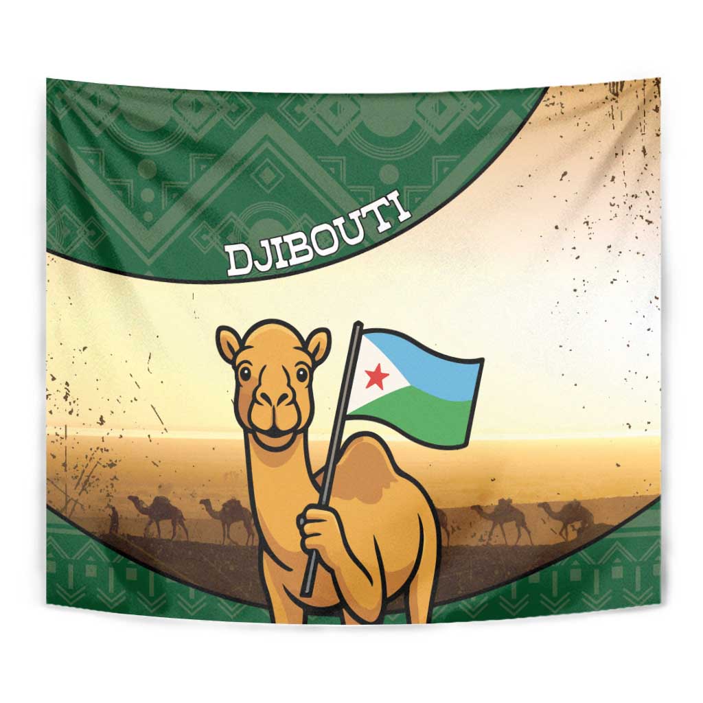 Djibouti Tapestry Camel Holding Jabuuti Flag