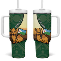 Personalized Djibouti Tumbler With Handle Camel Holding Jabuuti Flag