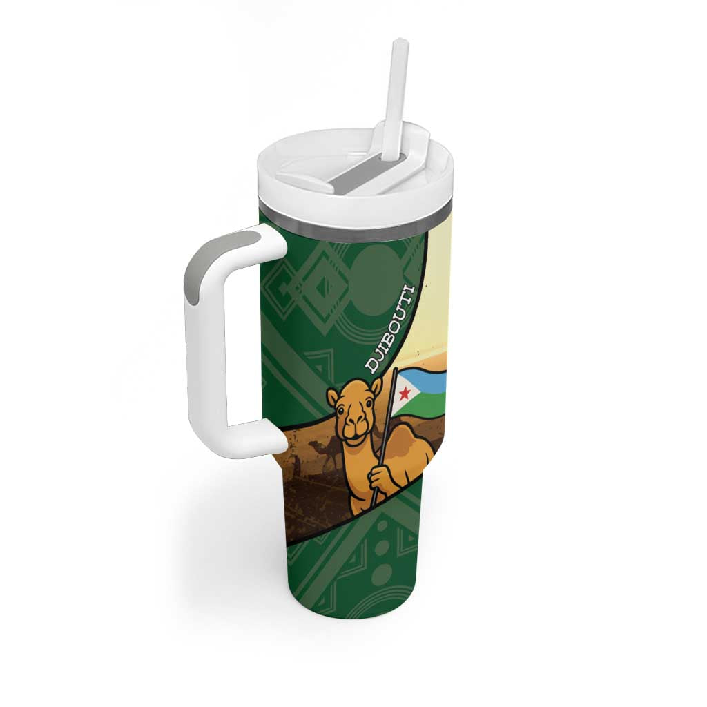 Personalized Djibouti Tumbler With Handle Camel Holding Jabuuti Flag