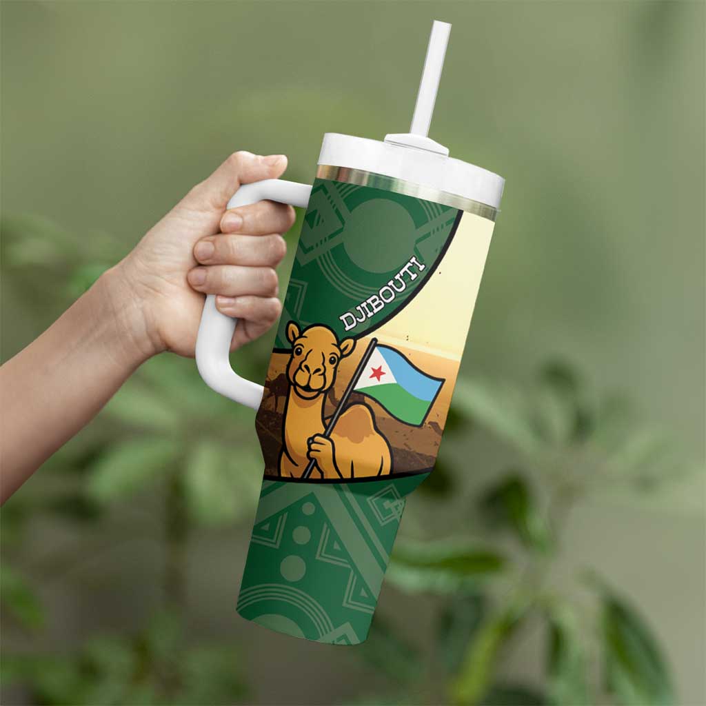 Personalized Djibouti Tumbler With Handle Camel Holding Jabuuti Flag