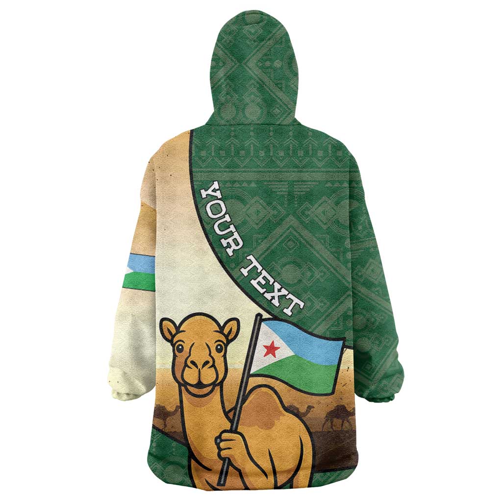 Personalized Djibouti Wearable Blanket Hoodie Camel Holding Jabuuti Flag