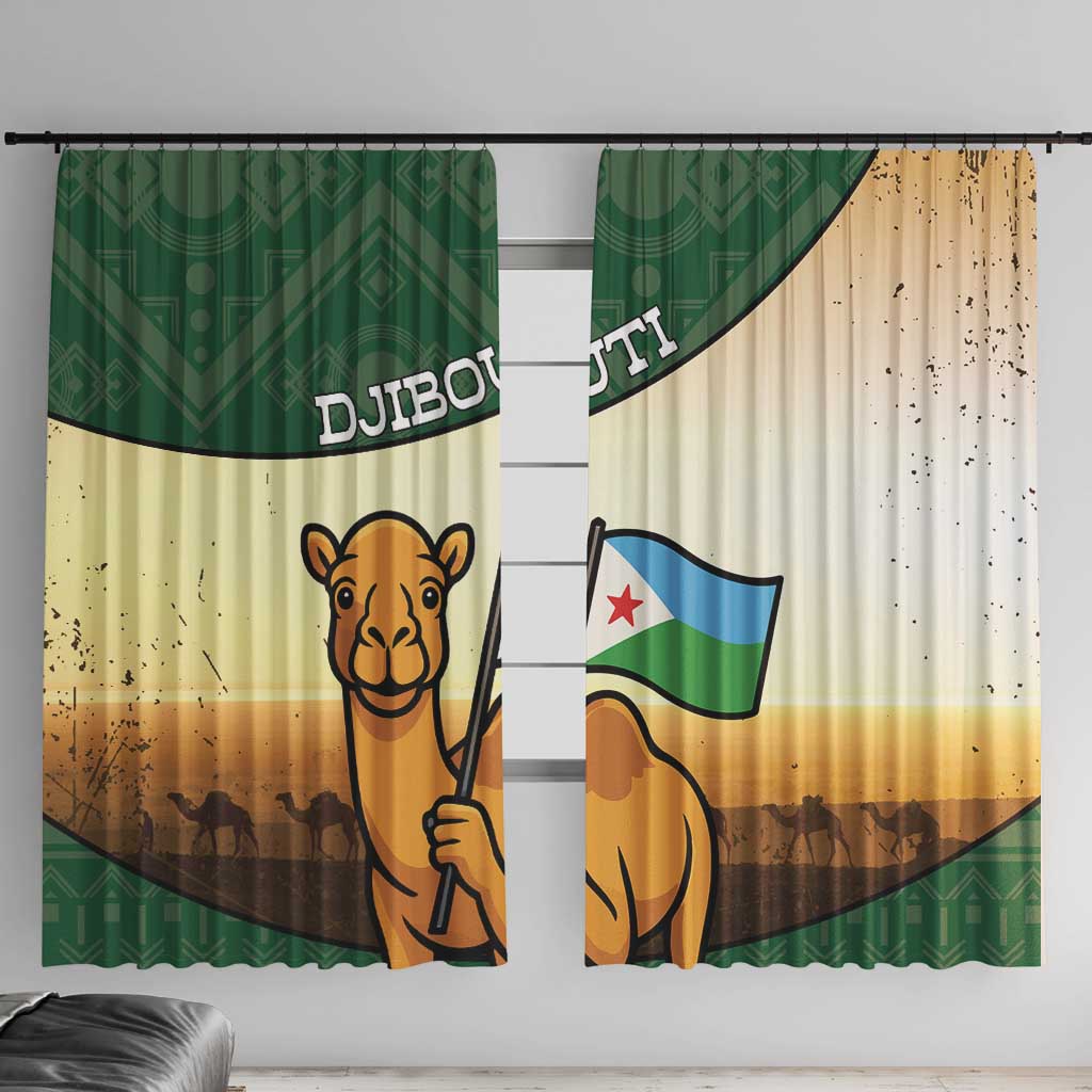 Djibouti Window Curtain Camel Holding Jabuuti Flag