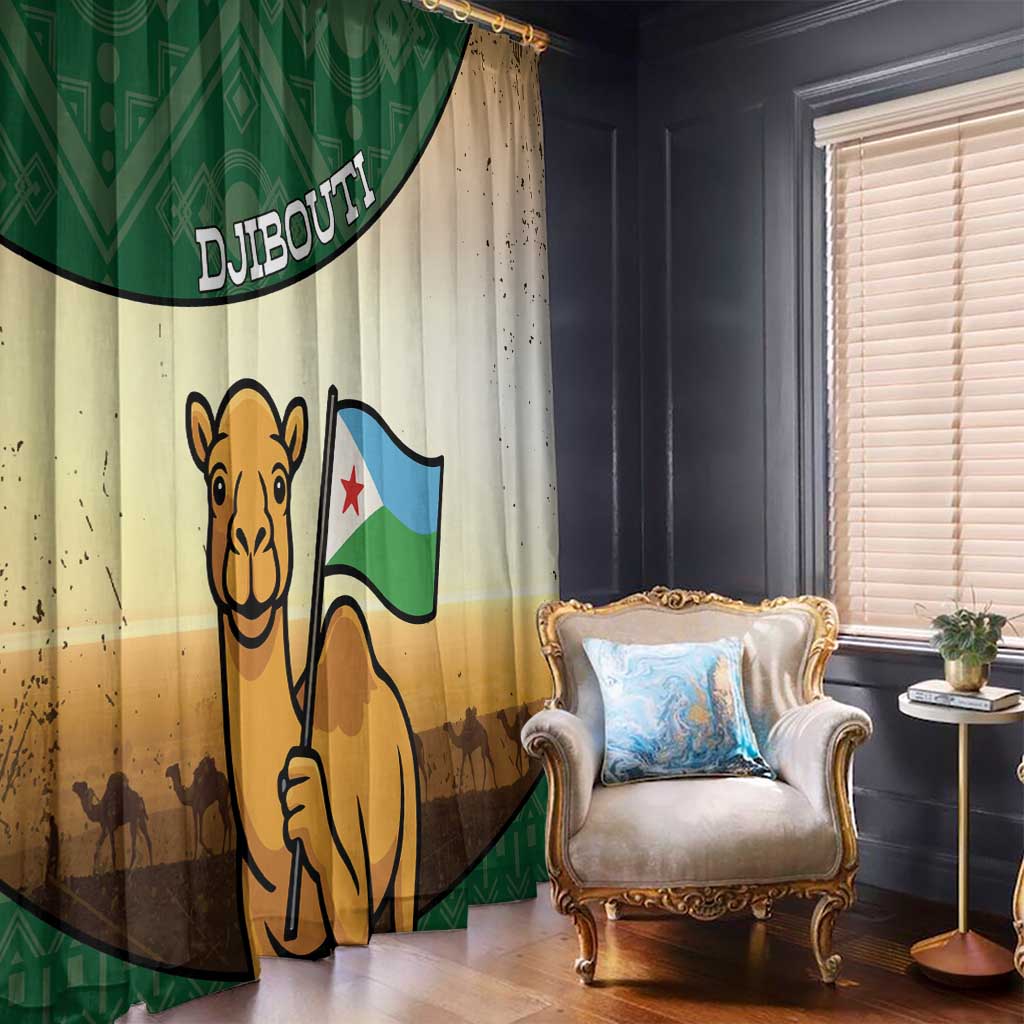 Djibouti Window Curtain Camel Holding Jabuuti Flag