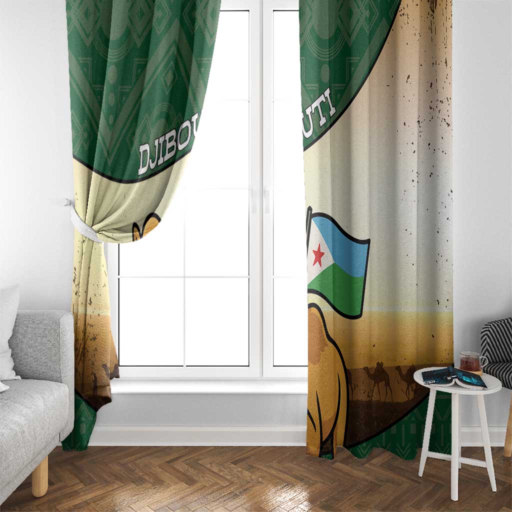 Djibouti Window Curtain Camel Holding Jabuuti Flag