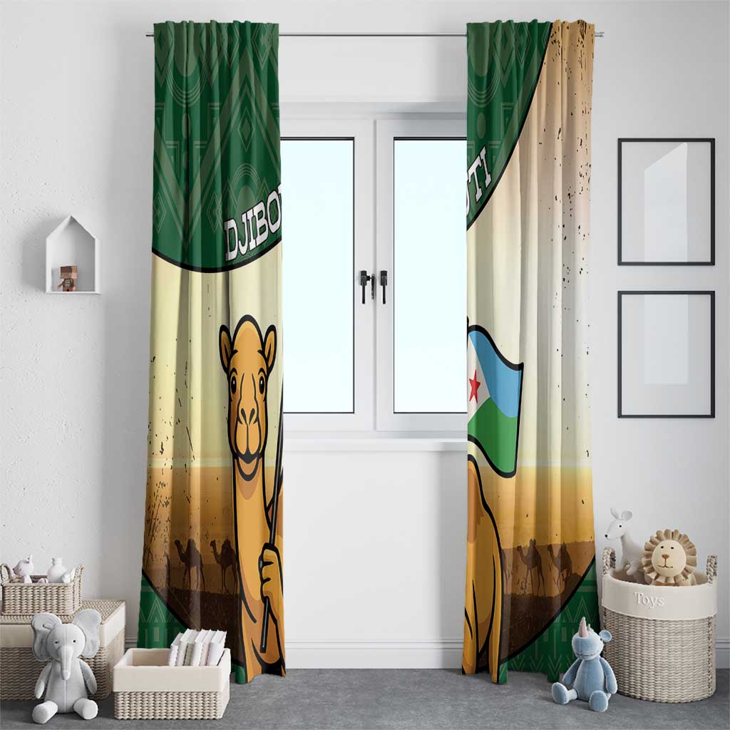 Djibouti Window Curtain Camel Holding Jabuuti Flag