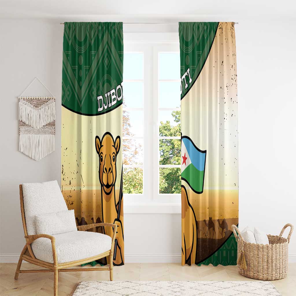 Djibouti Window Curtain Camel Holding Jabuuti Flag