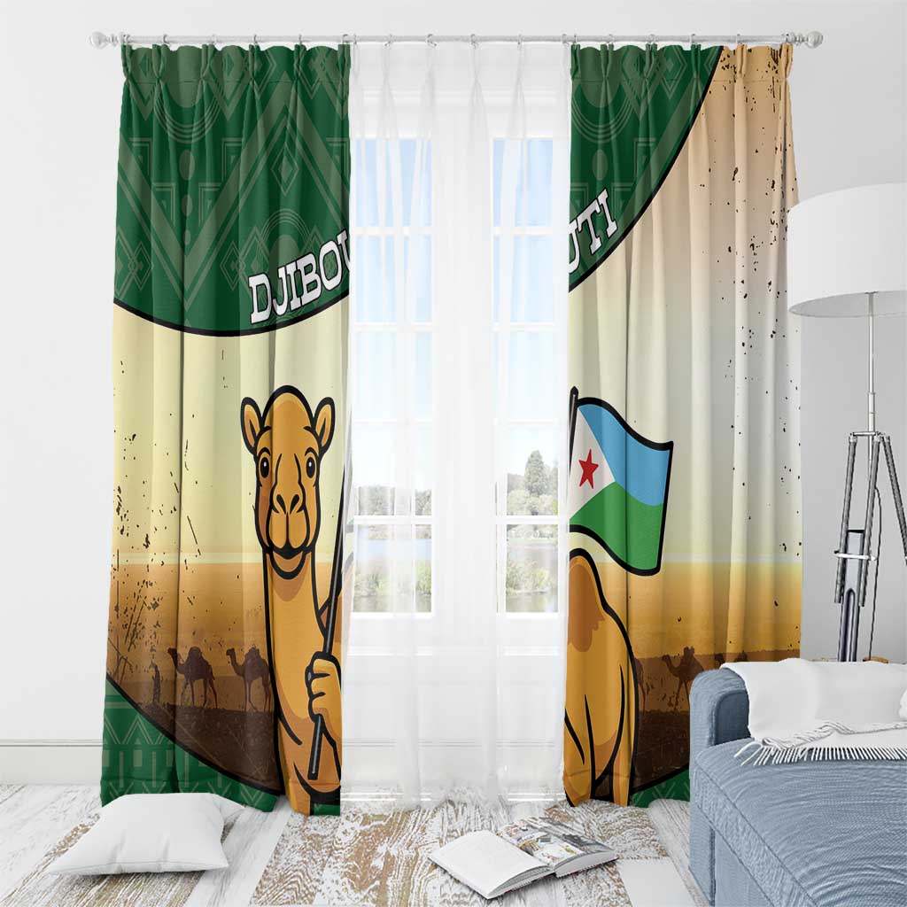 Djibouti Window Curtain Camel Holding Jabuuti Flag