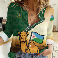 Personalized Djibouti Women Casual Shirt Camel Holding Jabuuti Flag