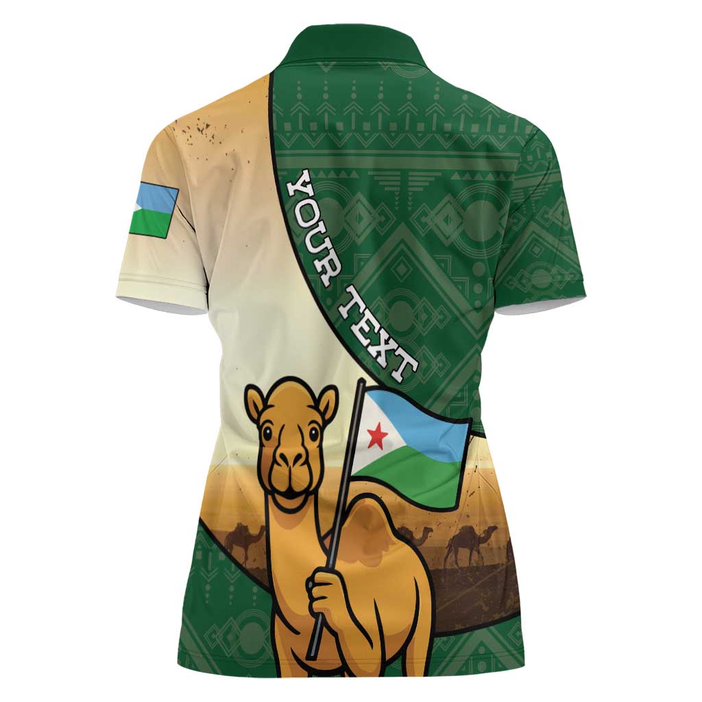 Personalized Djibouti Women Polo Shirt Camel Holding Jabuuti Flag