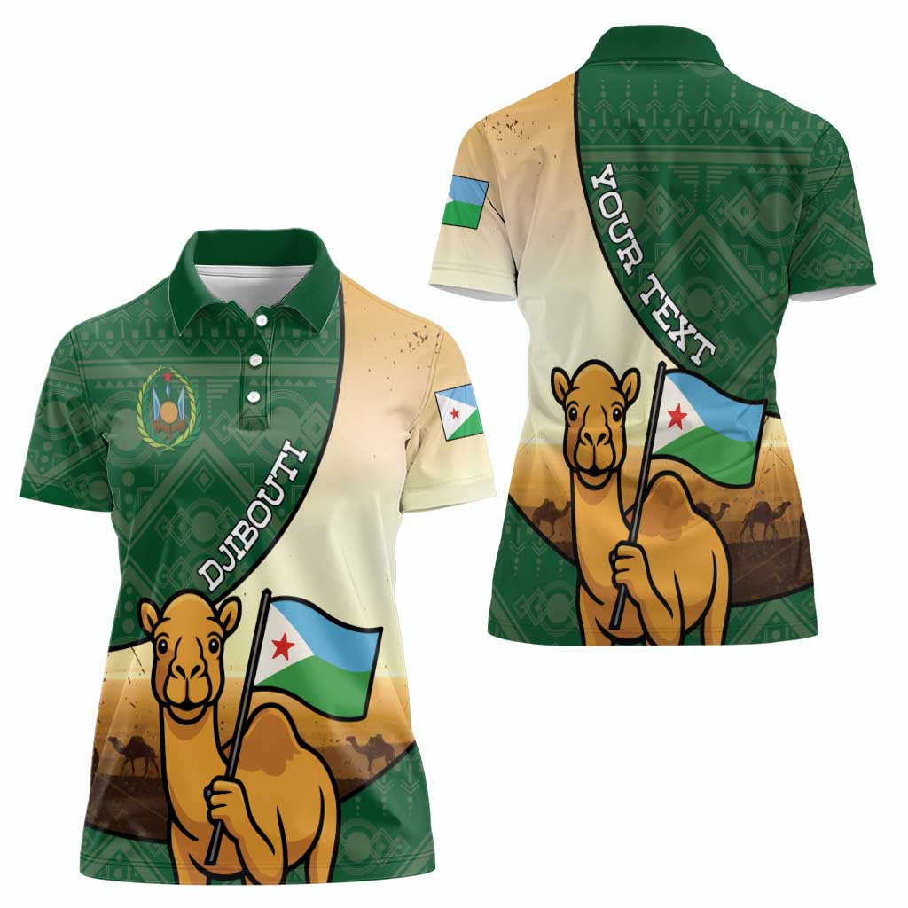 Personalized Djibouti Women Polo Shirt Camel Holding Jabuuti Flag