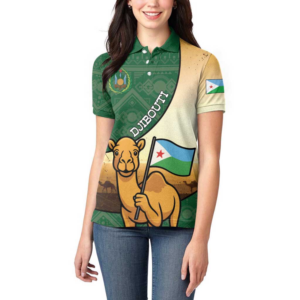 Personalized Djibouti Women Polo Shirt Camel Holding Jabuuti Flag
