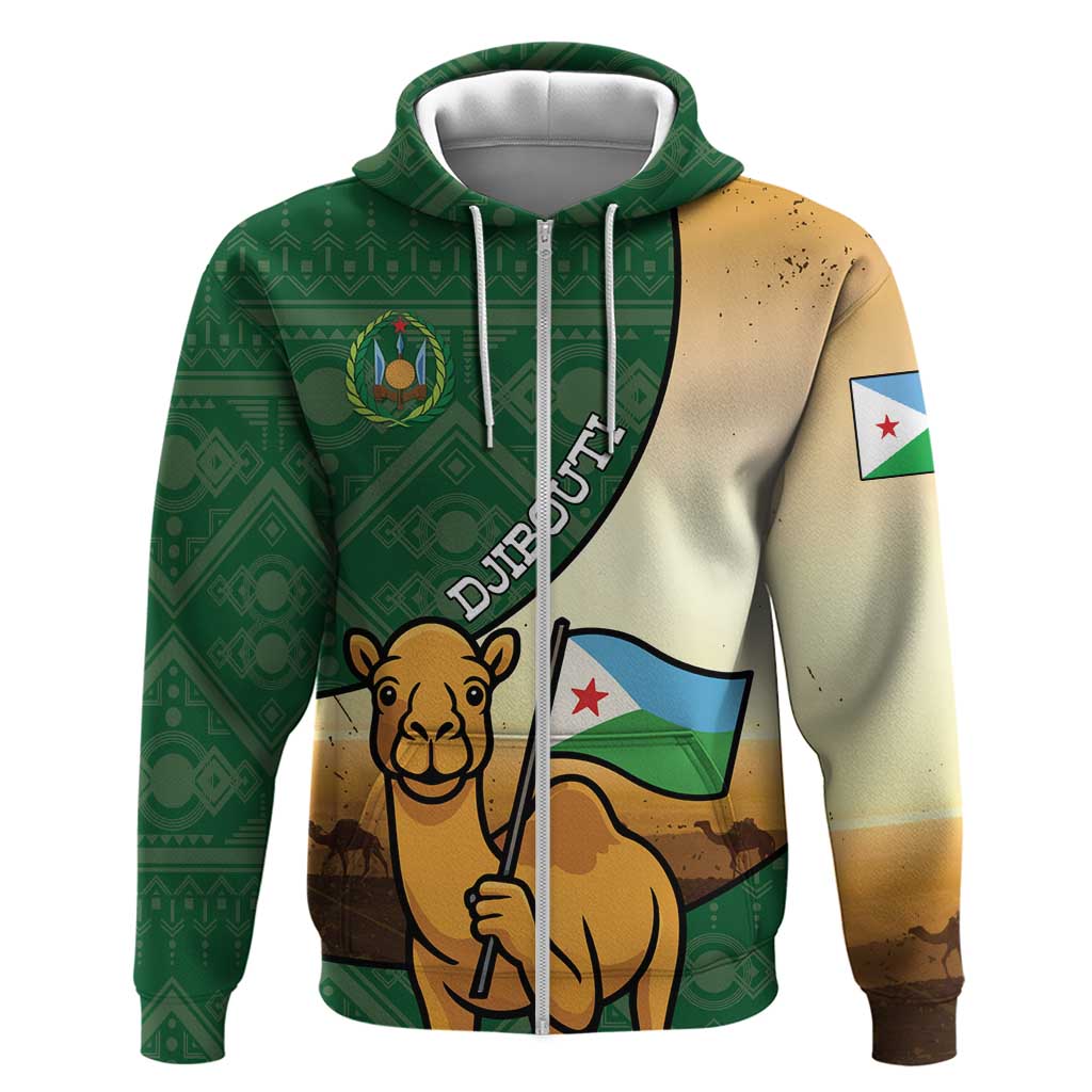 Personalized Djibouti Zip Hoodie Camel Holding Jabuuti Flag