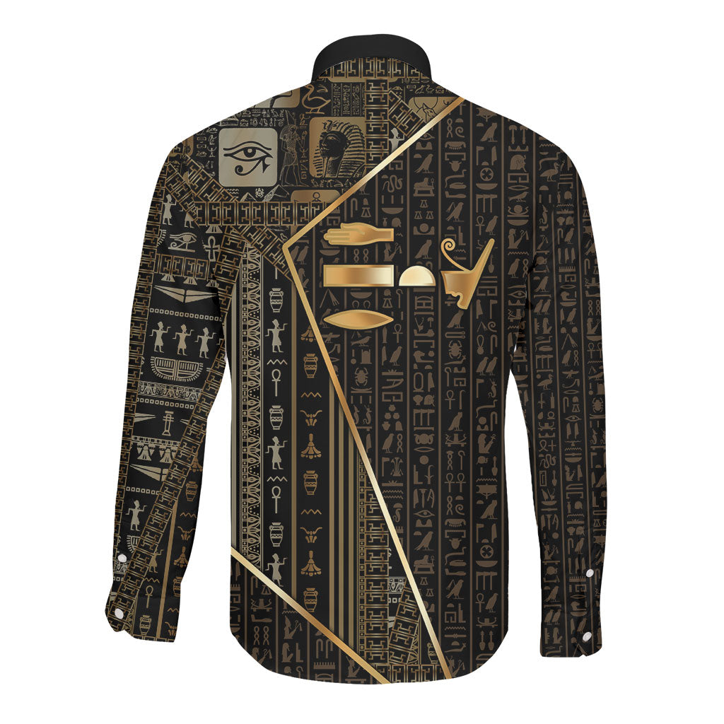 Egypt Deshret Crown Long Sleeve Button Shirt Ancient Mythology Pharaoh With Pschent
