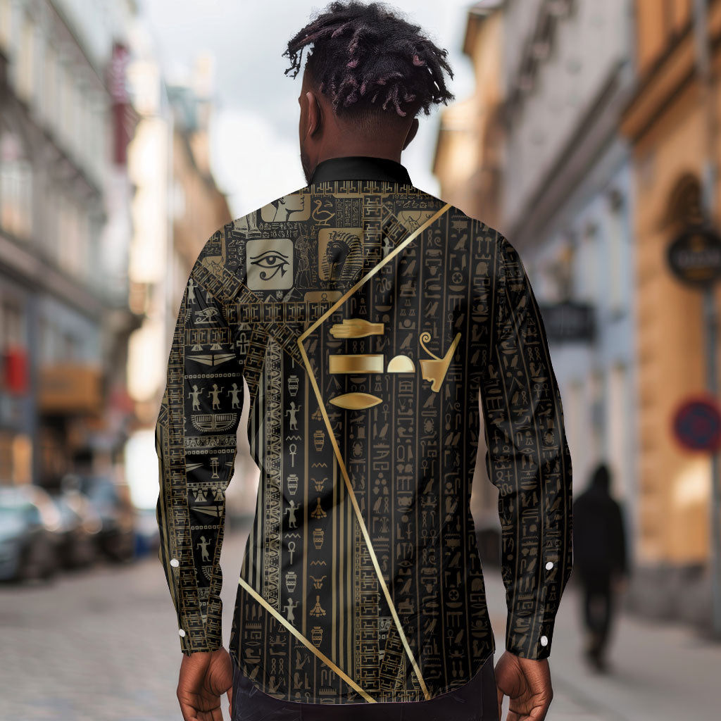 Egypt Deshret Crown Long Sleeve Button Shirt Ancient Mythology Pharaoh With Pschent