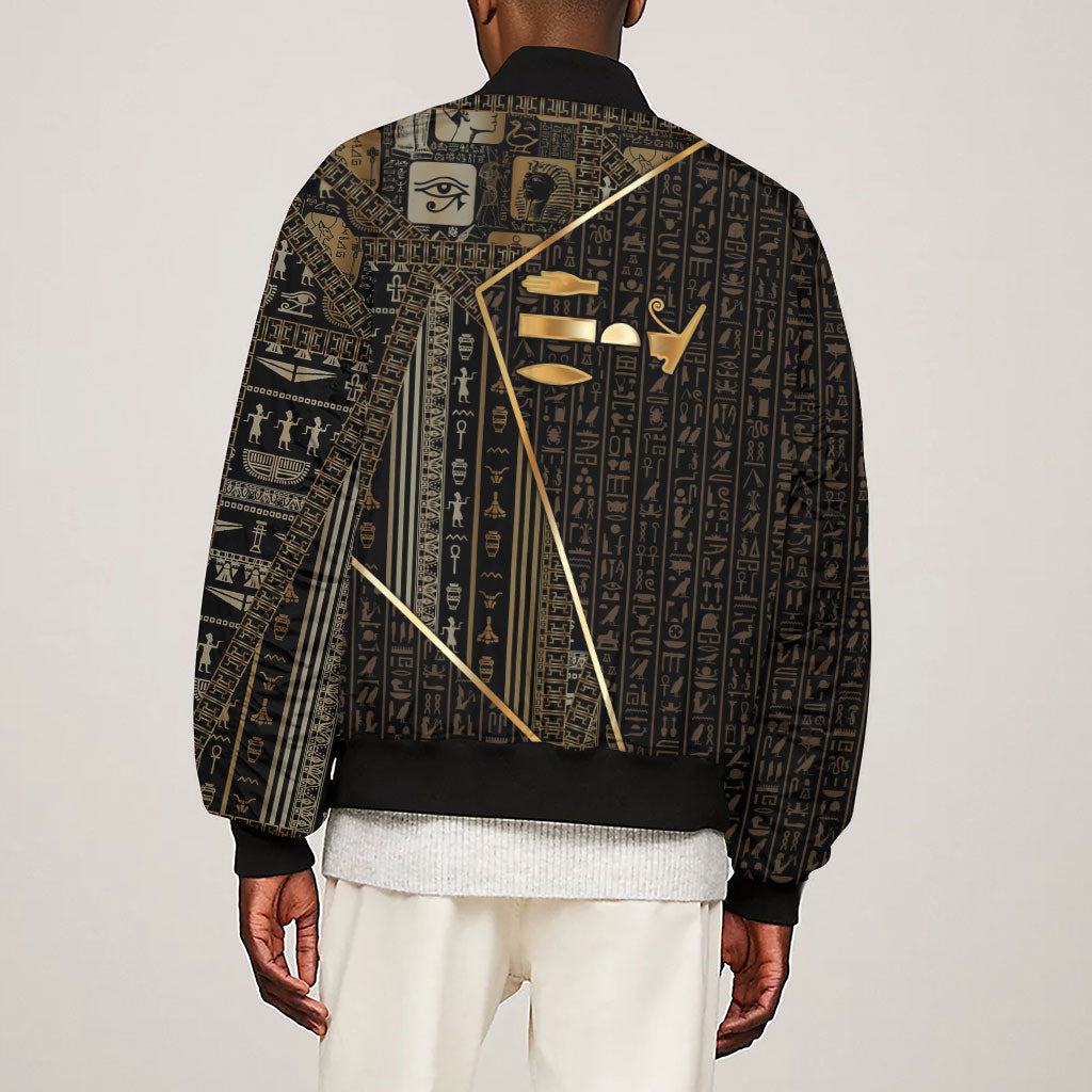 Egypt Deshret Crown Sleeve Zip Bomber Jacket Ancient Mythology Pharaoh With Pschent