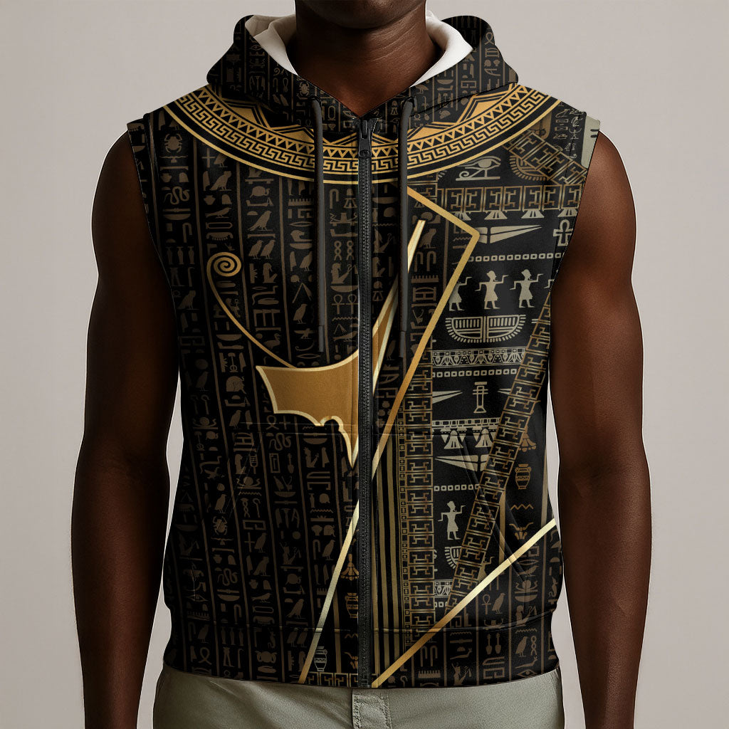 Egypt Deshret Crown Sleeveless Zip Hoodie Ancient Mythology Pharaoh With Pschent