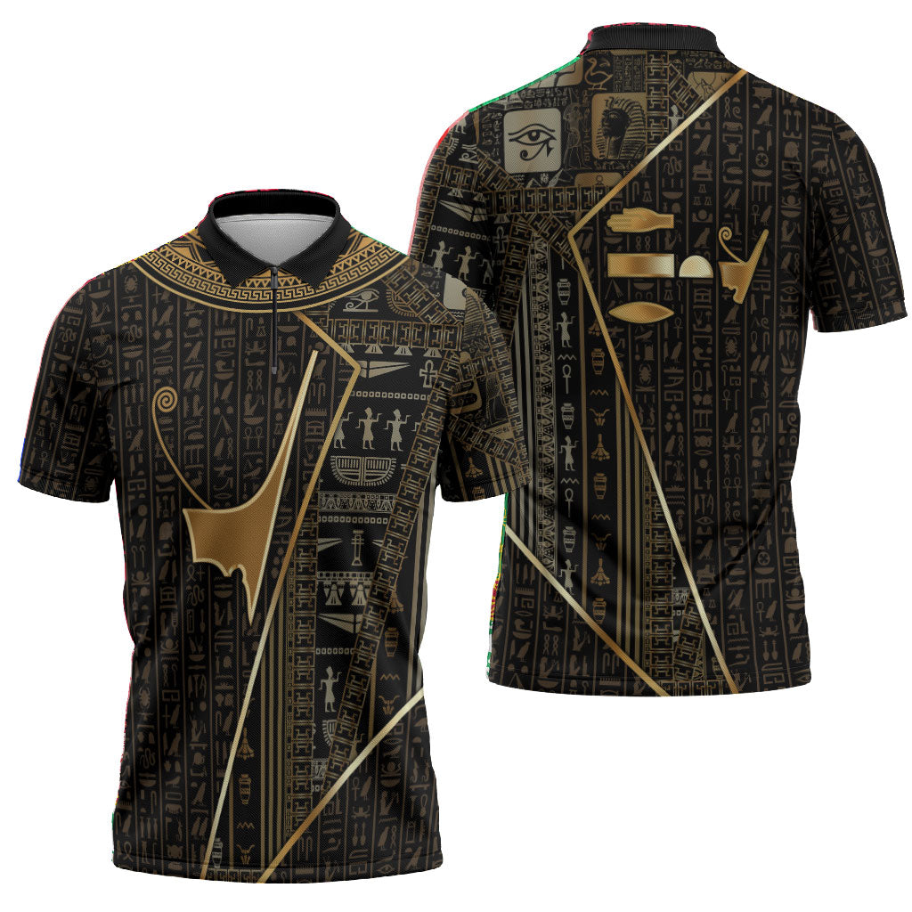 Egypt Deshret Crown Zipper Polo Shirt Ancient Mythology Pharaoh With Pschent