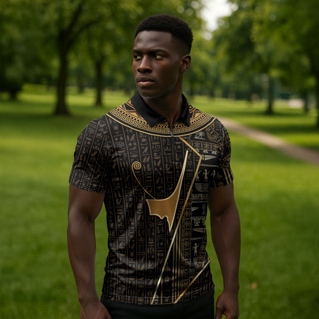 Egypt Deshret Crown Zipper Polo Shirt Ancient Mythology Pharaoh With Pschent